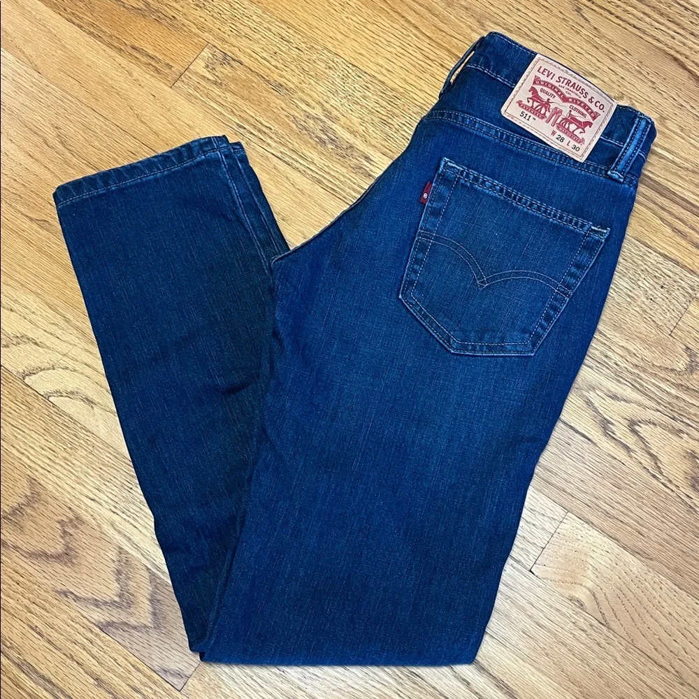 -Levi's 511 Dark Wash Made Dec/2015 Denim Blue Jeans Men's W/28 L/30